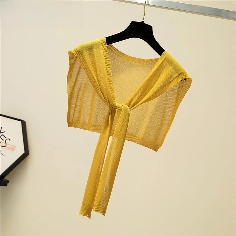 

Ice Silk Knitted Small Shawl Women's Summer Thin Knot Shoulder Air Conditioned Room Sun Protection Matching Shirt Accessory