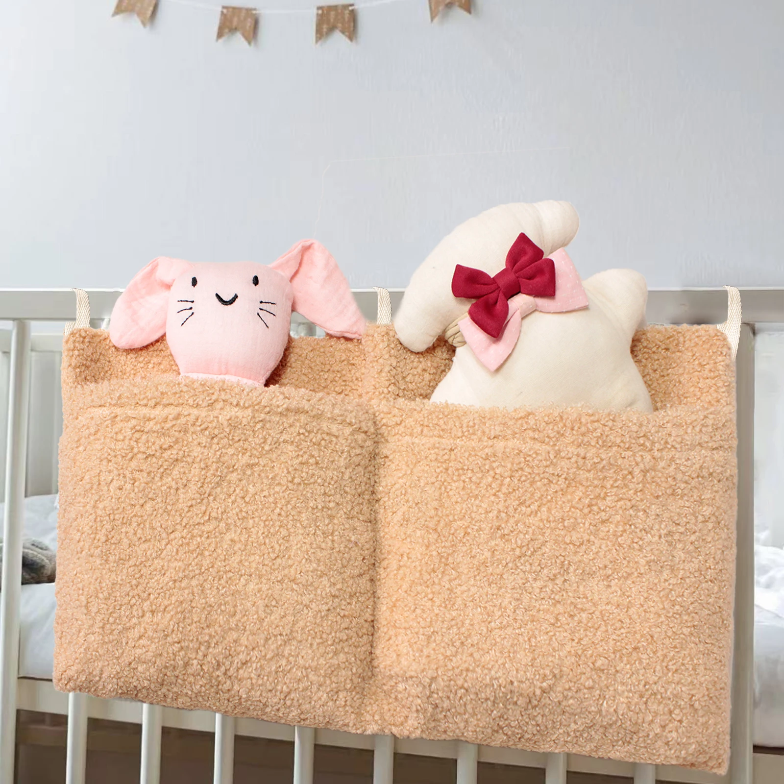 Bedside Organic Cotton Diaper Storage Bag For Baby Teedy Velvet Dual Pockets Multifunctional Bag Kids Items Toys Storage Bag