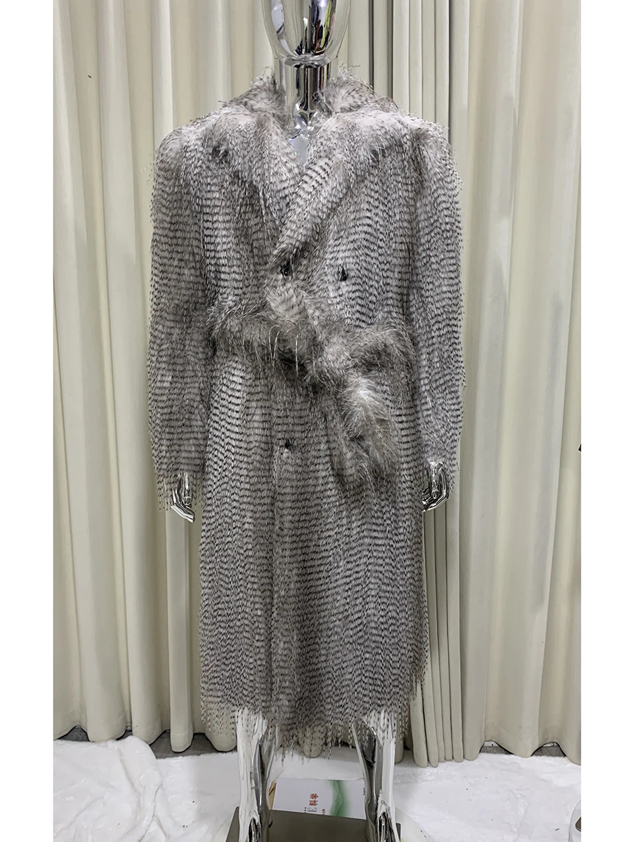 Herbst Winter Bunte Dicke Warme Haarige Shaggy Weiche Faux Pelzmantel Männer Schärpen Luxus Designer Emo Kleidung Flauschigen Mantel 2025