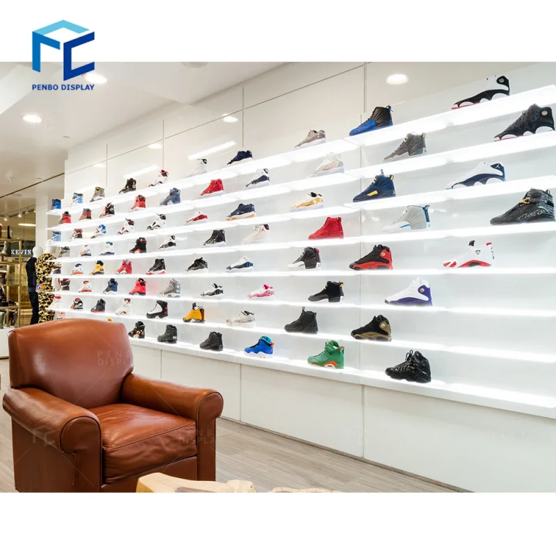 

2025customized.Modern Shoe Shop Design Decoration Retail Shoes Display Wall Panel Sneaker Display Shelves Shoes Display Rack