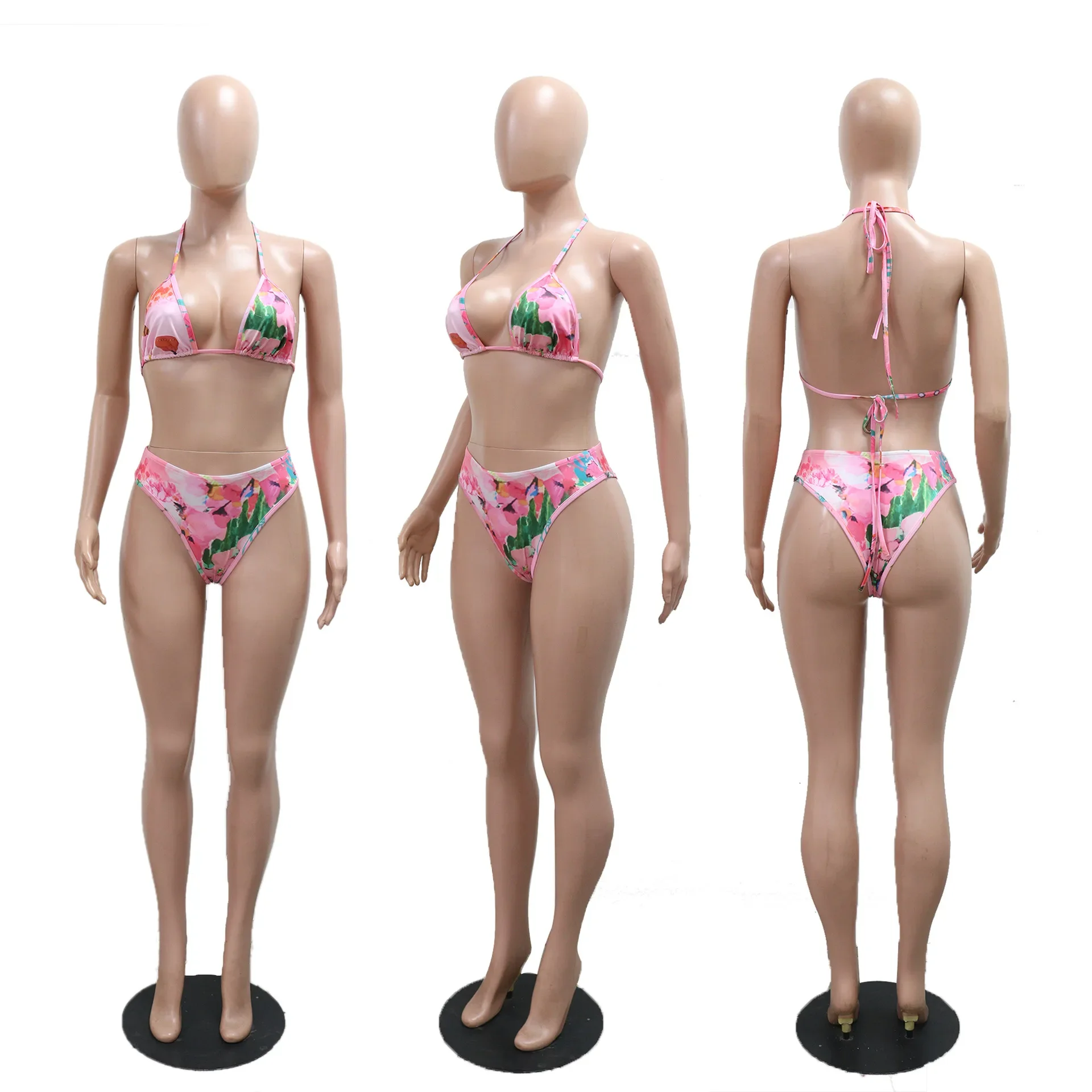 BWQ 여성 섹시한 꽃 프린트 비키니 세트 2025 여름 해변 휴가 수영복 브래지어 + 속옷 + 스커트 3 피스 세트 의상