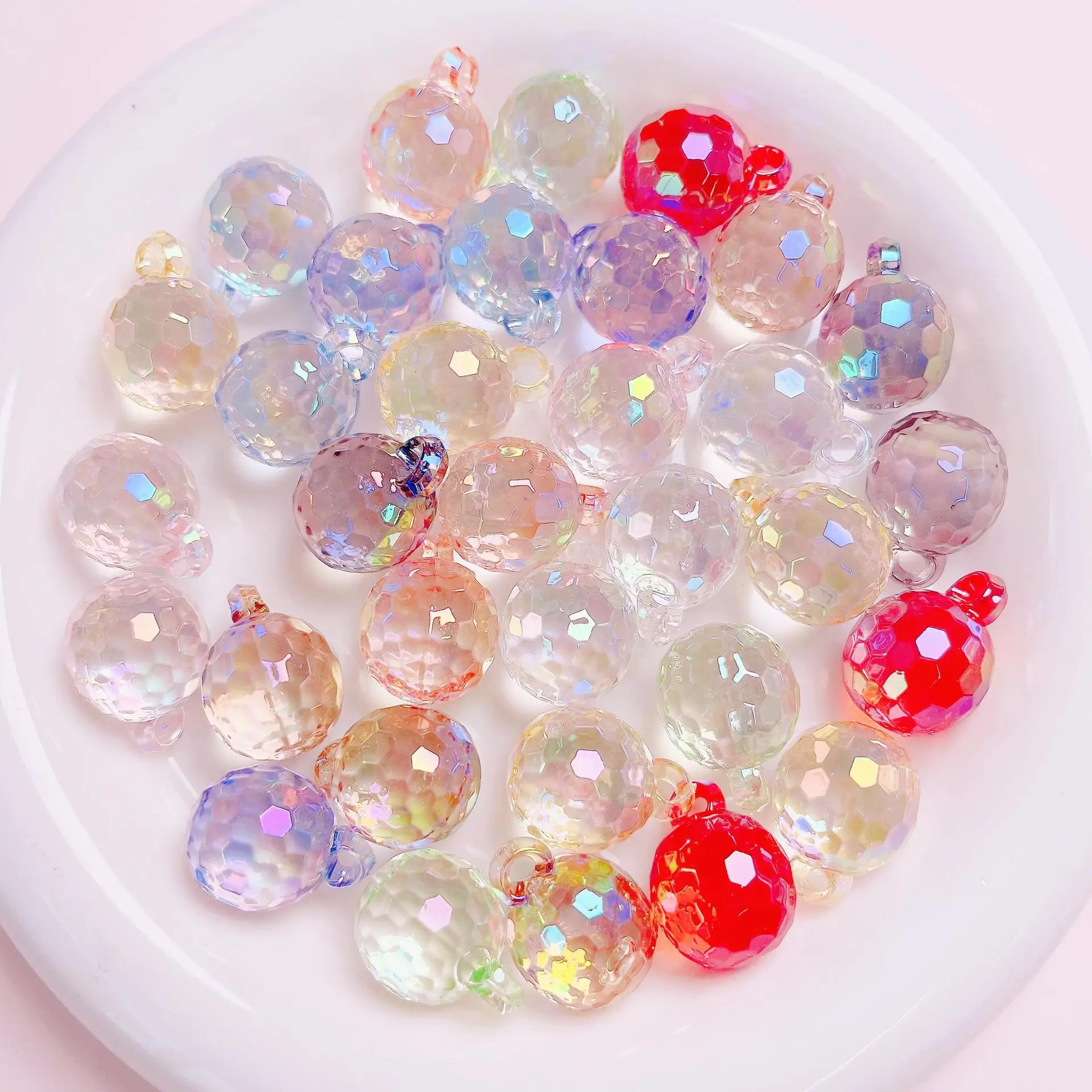 Wholesale 100pcs 16mm Faceted Round Shape Acrylic Transparent Colors Gumbal Charms Beads Fit Bracelet Necklace Earring Making