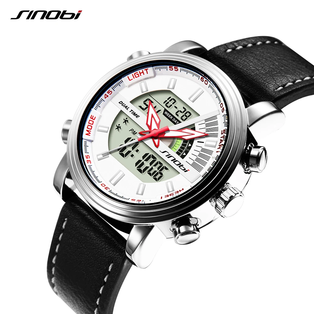 SINOBI Fashion Sports Functional Men\'s Watches Dual Display Digital Quartz Watch  Luxury Waterproof Clock Men\'s Quartz Watches