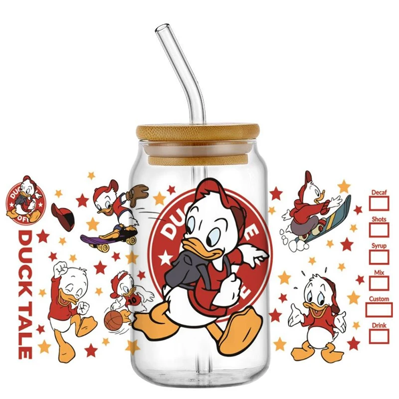 Miniso 3D Cartoon Donald Duck Transfer Decals Uv Dtf Cup Wrap Sticker individuality DIY Tumbler coffee cup decoration