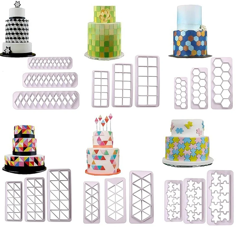 3PCS/Set Square Geometric Cutters Fondant Cookie Cake Mold Cutter Chocolate Mold Cake Decorating Cake Baking Tools DIY Mould