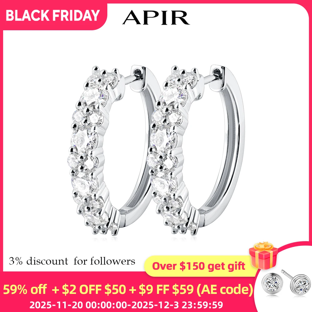 

Женские серьги-кольца APIR с половиной муассанита, 20 мм, стерлинговое серебро 925 пробы, цвет D VVS1, созданные в лаборатории бриллиантовые обручи, вечерние ювелирные украшения