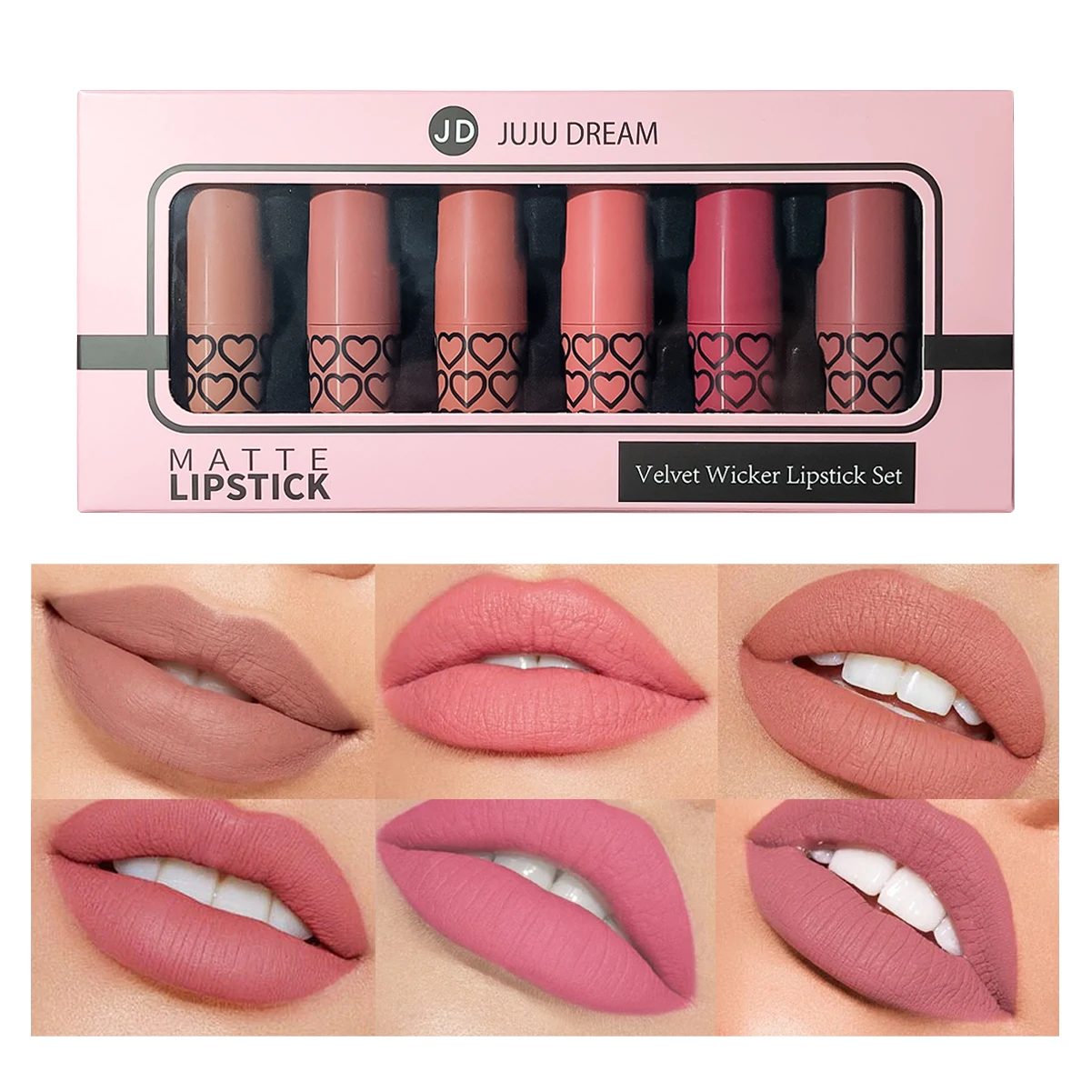 Velvet Matte Lipstick Set - 6 Nude & Pink Shades,long-Lasting,Ideal for Valentine 's Day & Holiday Beauty Gifts,Christmas makeup
