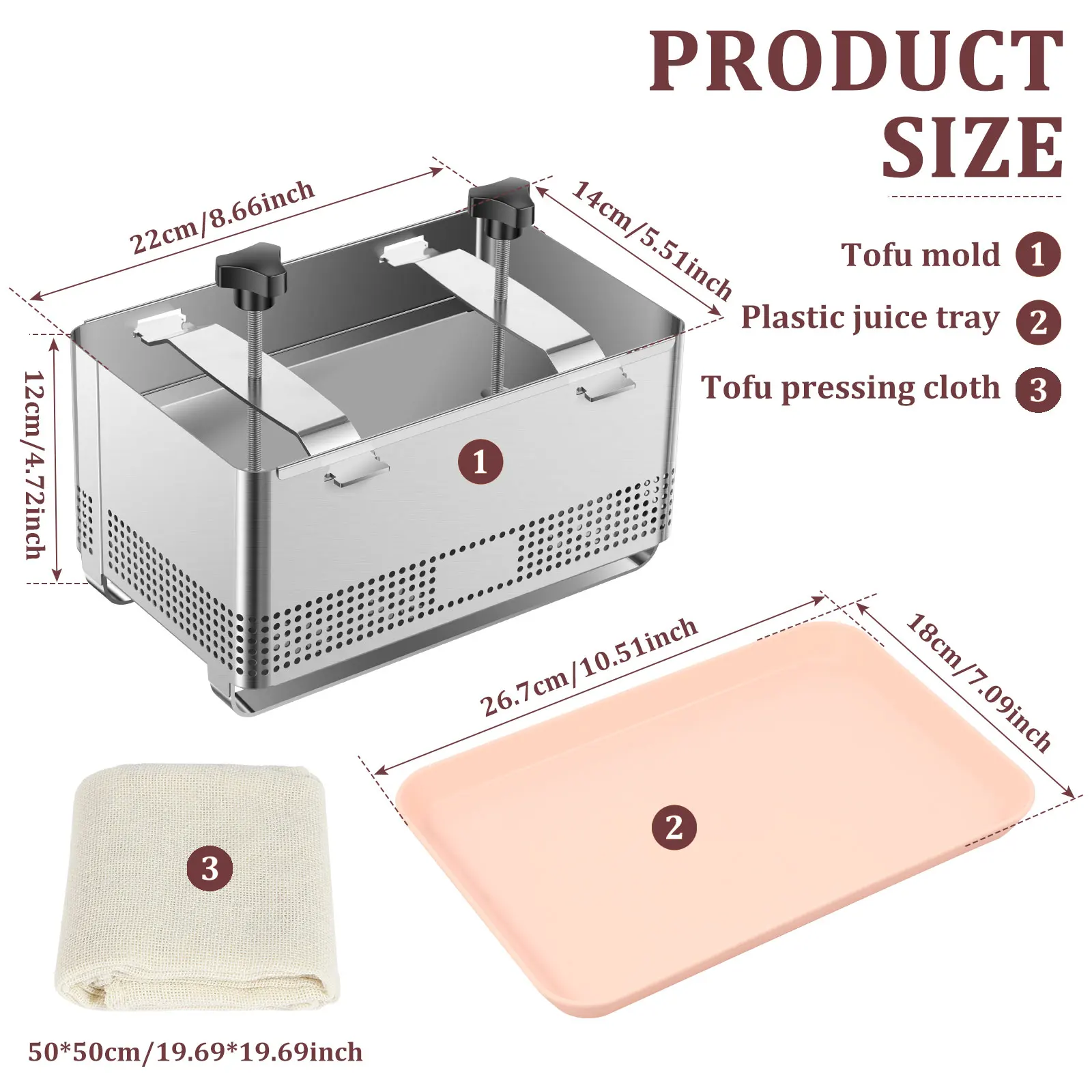 Tofu Press Mould 304 Stainless Steel Cheese Making Molds Homemade Tofu Mold Set with Trays Filter Cloth for Kitchen Accessories view 2