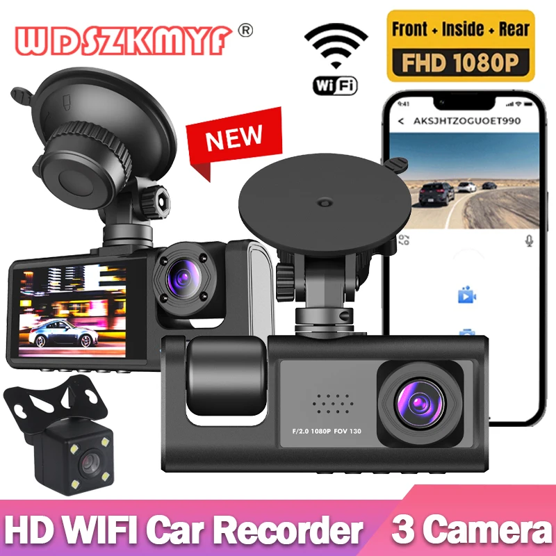 Car Dvr 3 Channel Dash Cam for Cars Camera 1080P WIFI Video Recorder Rear View Camera for Vehicle Black Box Car Accessory 