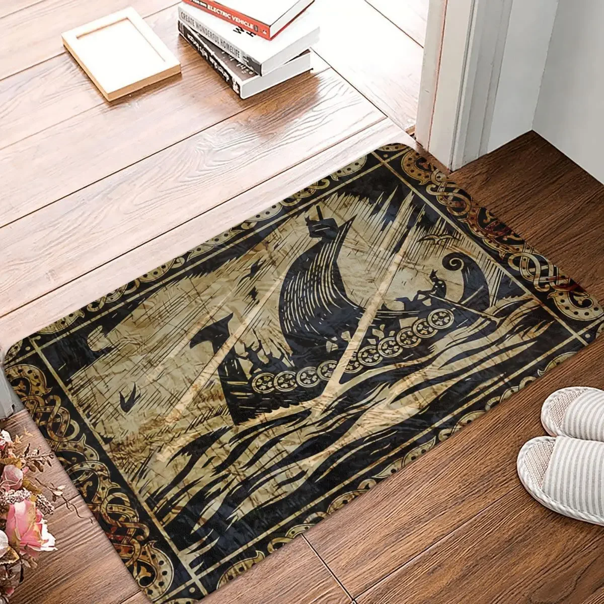 Non-slip Rug Doormat Bath Mat Long Voyage Viking Floor Carpet Entrance Door Decor