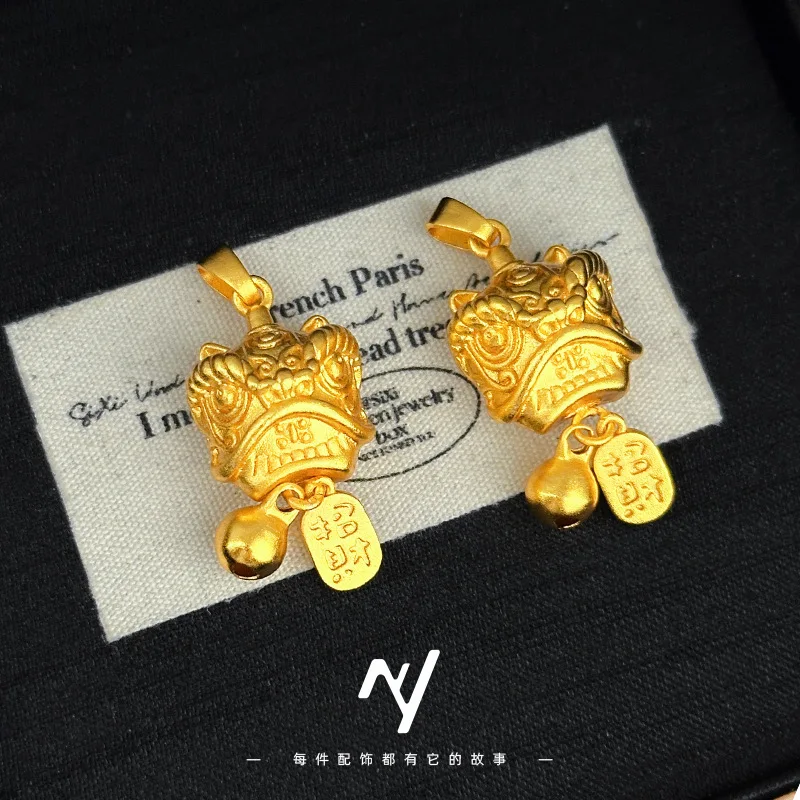 Golden fortune Nafu awakening lion bell swallow gold beast sand gold pendant necklace national style all kinds of 9999gold