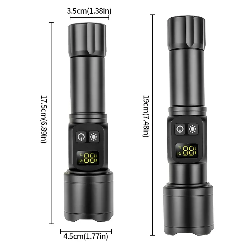 JIASHUAIXIN White Laser High-Power Flashlight Type-C Digital Display Strong Magnet COB Side Light Dual Switch LED Torch