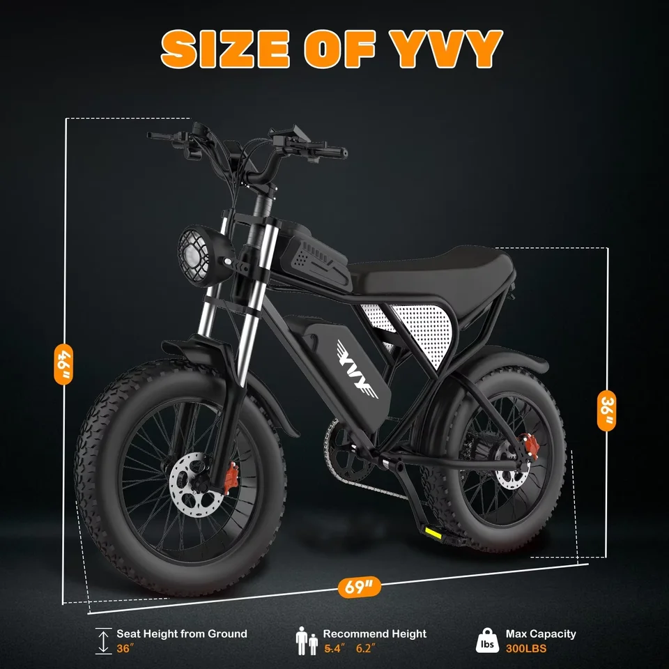 YVY K20 Electric Bike for Adults 1500W 33MPH 48V 20Ah Removable Battery 20" for Mountains Sand Fat Tire Ebike Motorcycle image 6