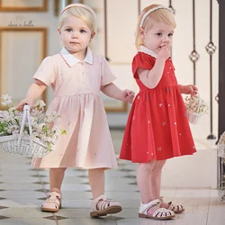 Dave Bella Polo Princess Dress for Girls Baby Children 2024 New Summer Knit Sweet Cute Gentle Print Fashion Casual DB2241034