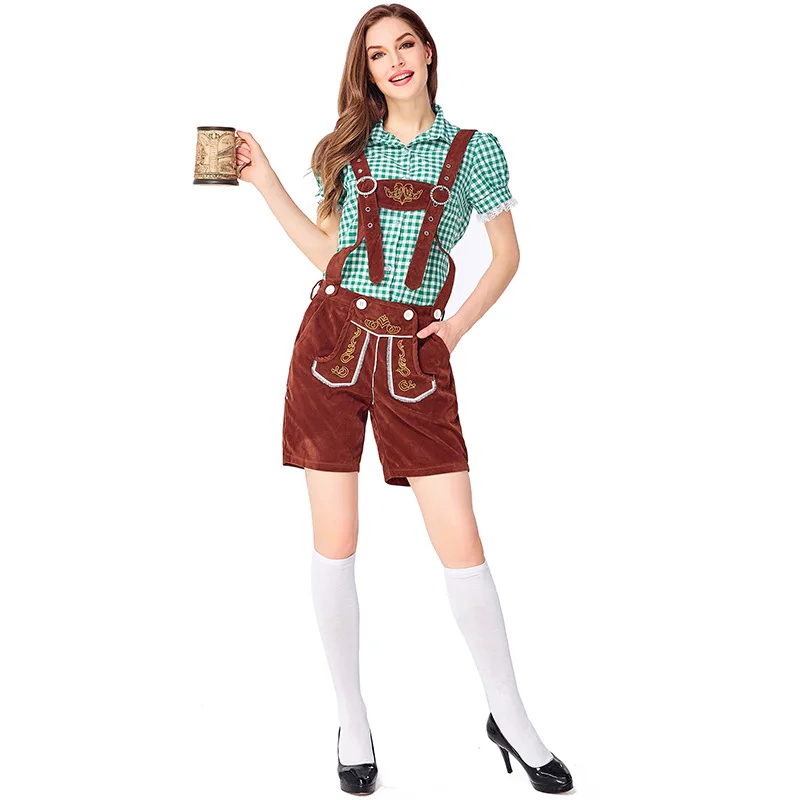 

German Traditional Beer Festival Clothes Adult Bavarian Women's Four-color Plaid Overalls Suit Women