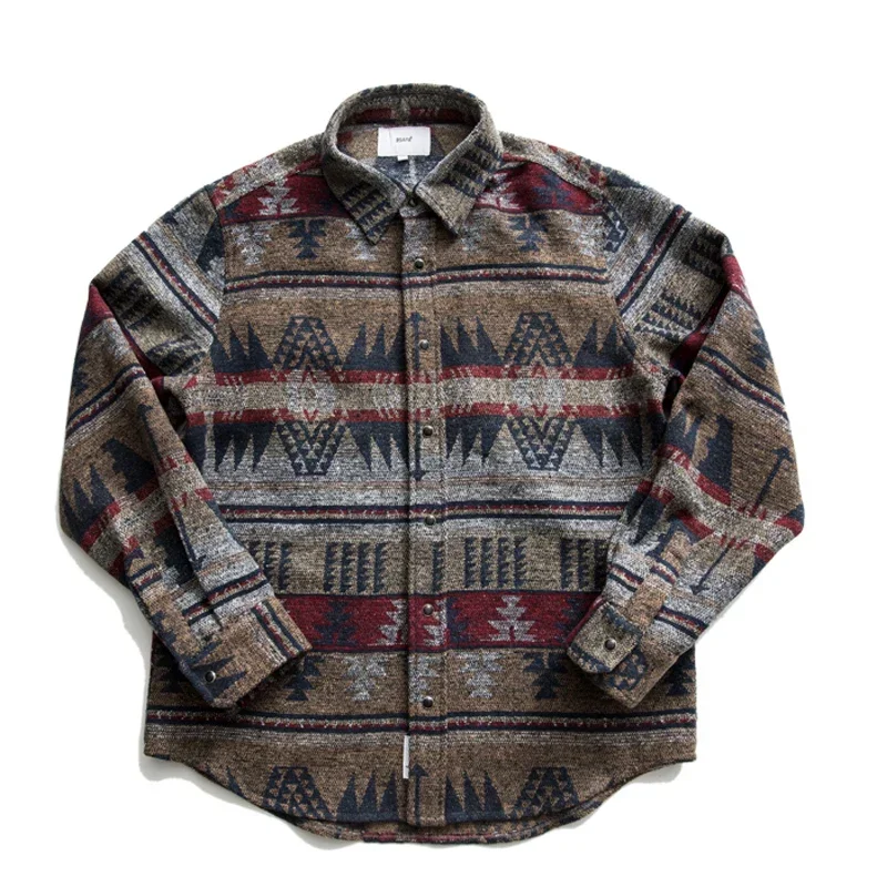 Ameikaji Retro Japanese Ethnic Style Shirt Thickened Loose Warm Printed Cotton Jacket Men's Fashion Casual Coat