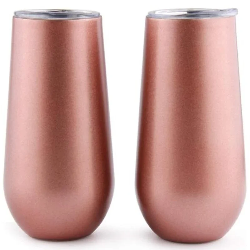 Champagne Tumbler Flutes Set of 2 for Wedding Bridesmaids Gift Stainless Steel Double Walled Insulated Stemless Wine Glasses