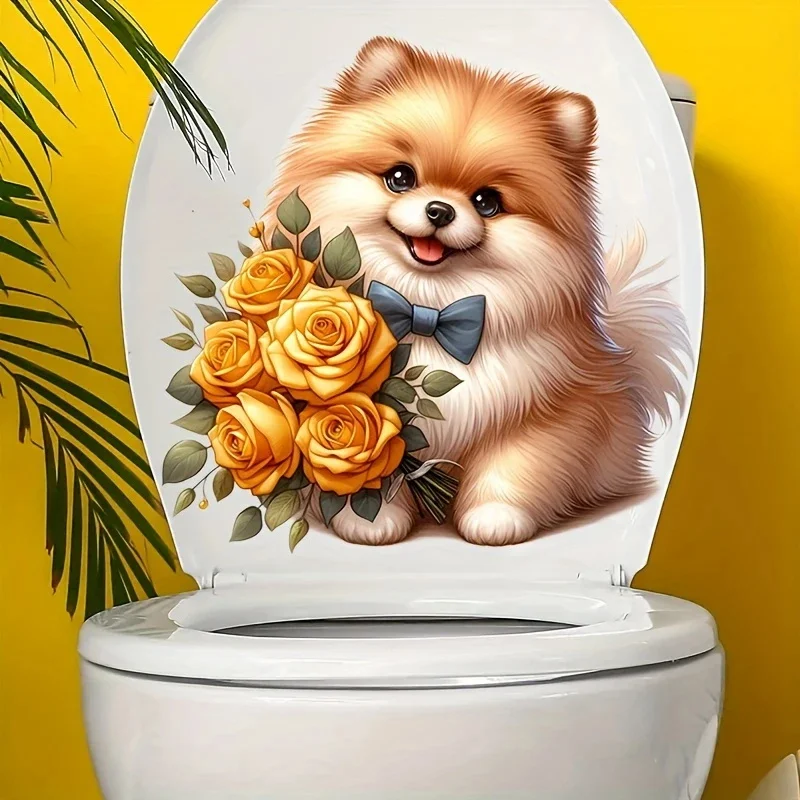 MT1392# Adorable Puppy Pattern Toilet Sticker - Easy Apply Waterproof Bathroom Decor for Seat and Walls