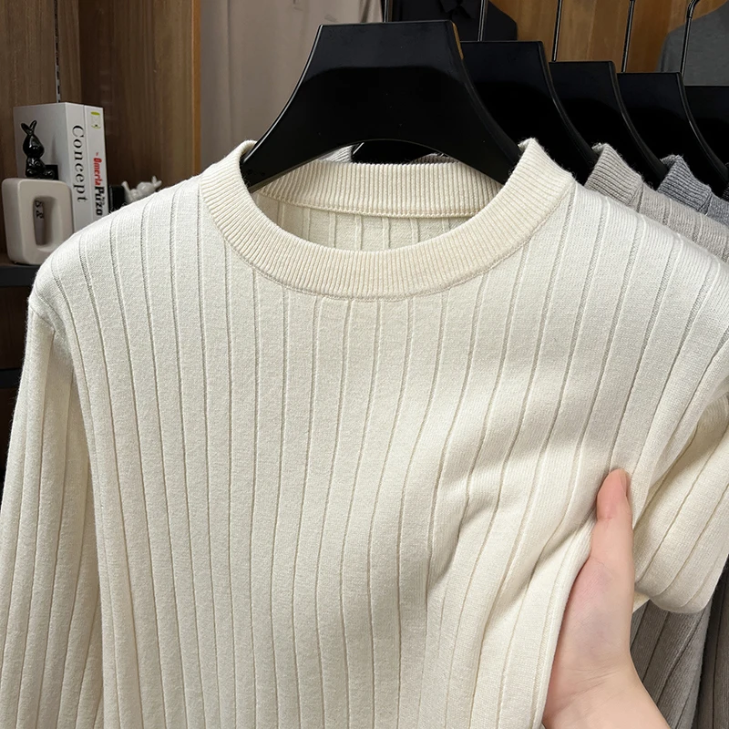 High Quality solid color men's new pullover autumn winter soft comfort casual striped jacquard knitting luxury fashion sweater