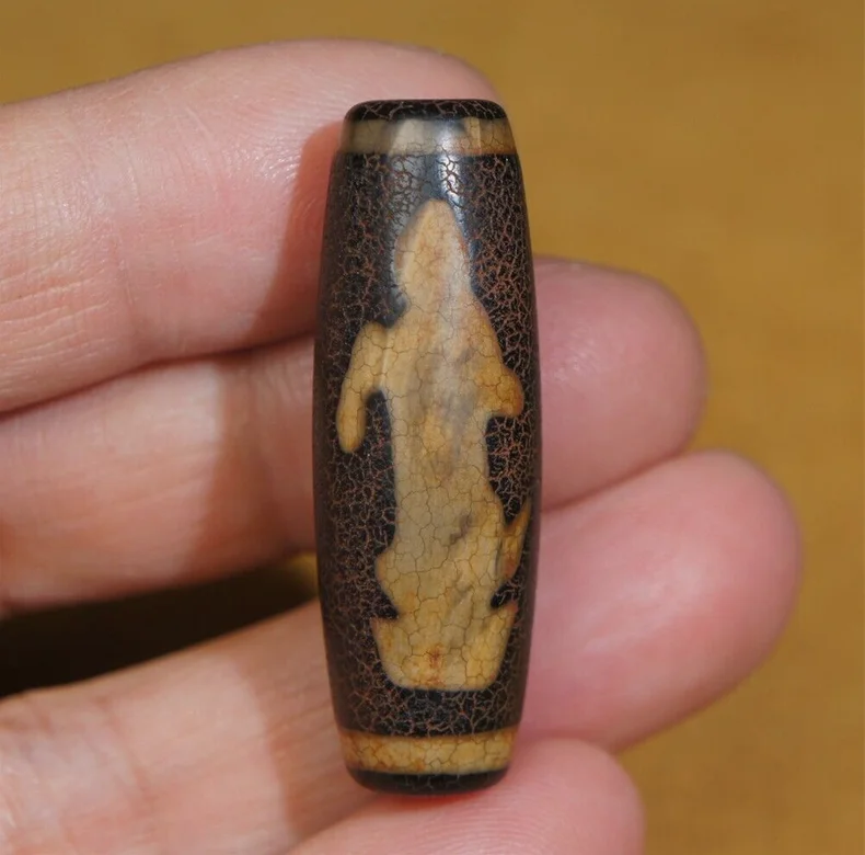 Tibetan DZI Beads Old Agate Guanyin Bodhisattva Totem Amulet Pendant GZI 40×13mm