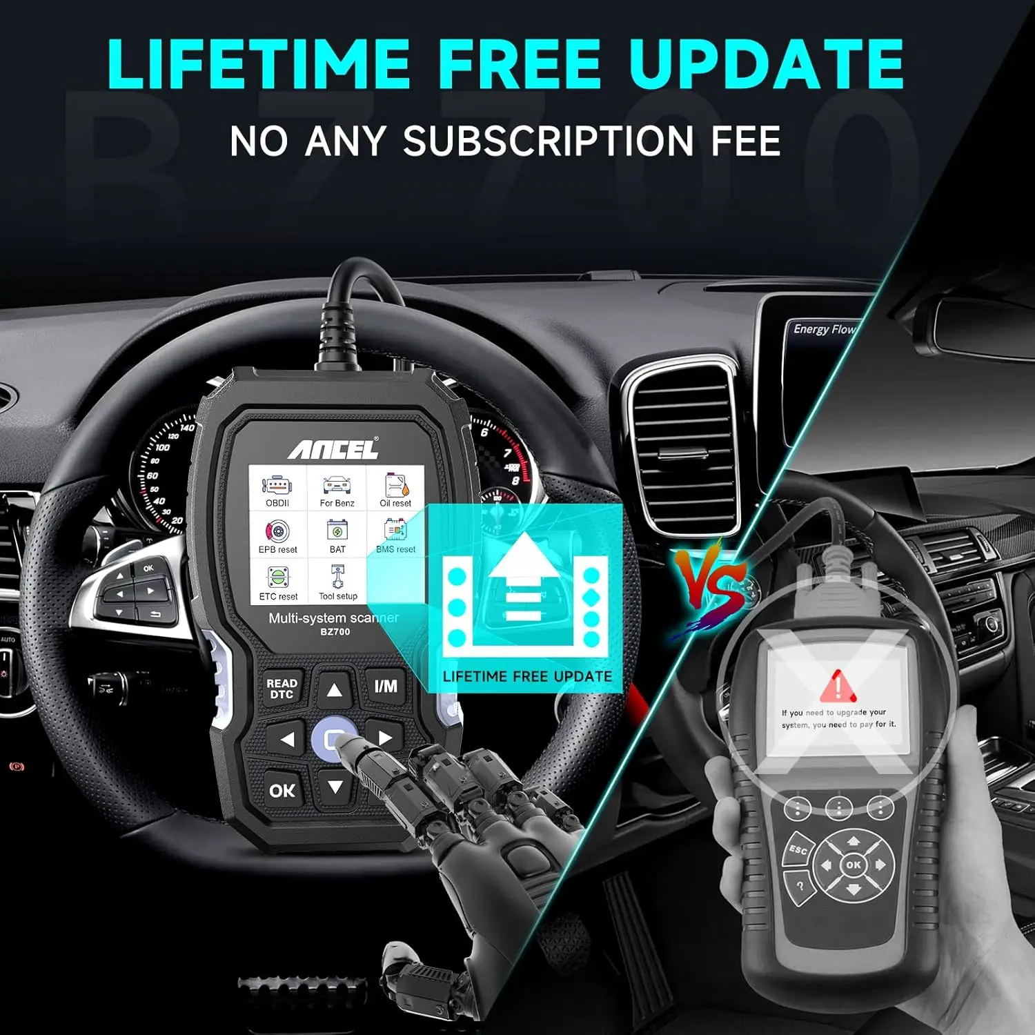 BZ700 OBD2 Scanner adequado para Mercedes Benz Sprinter Smart com BD200 Pro OBD2 Scanner Bluetooth