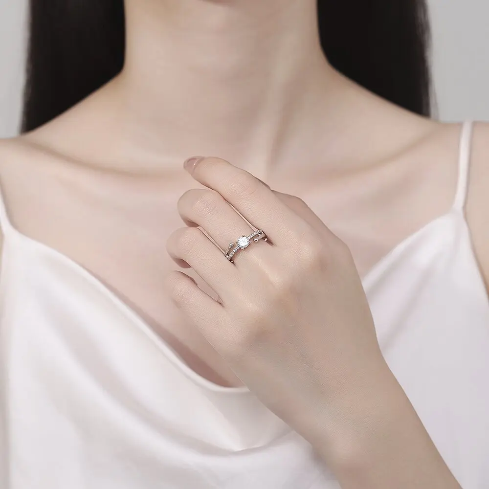 Light luxury S925 sterling silver new moissanite 50 point ring niche light luxury design simple platinum ring female - Image 2