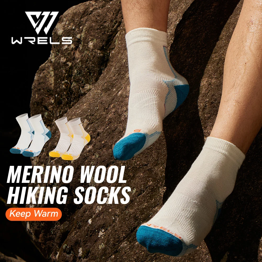 

WRELS 1/2/3pairs Merino Wool Hiking Socks Thermal Warm Cushion Mid-calf Socks Moisture Wicking Non-Slip Grips Wool Sports Socks