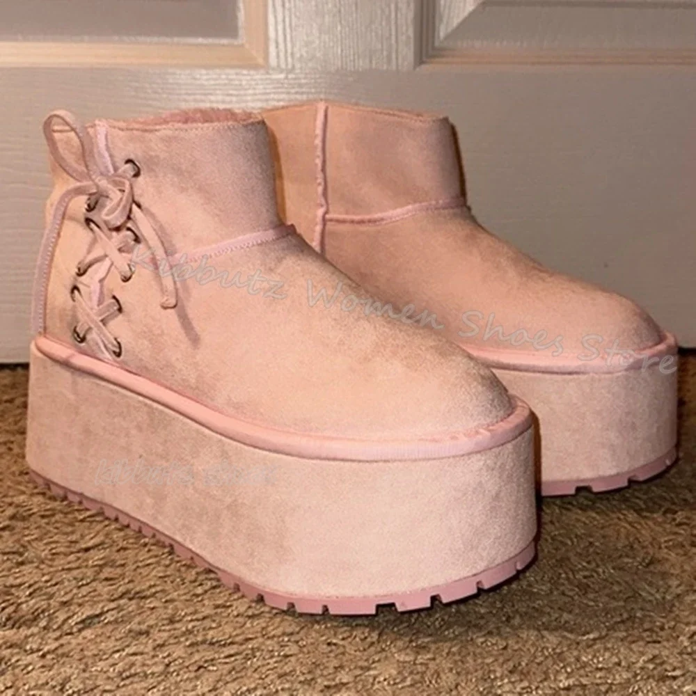 

Lace-Up Snow Ankle Boots Platform Round Toe Height Increasing Solid Color Slip-On Fashion Novelty Sexy Elegant Women Shoes New
