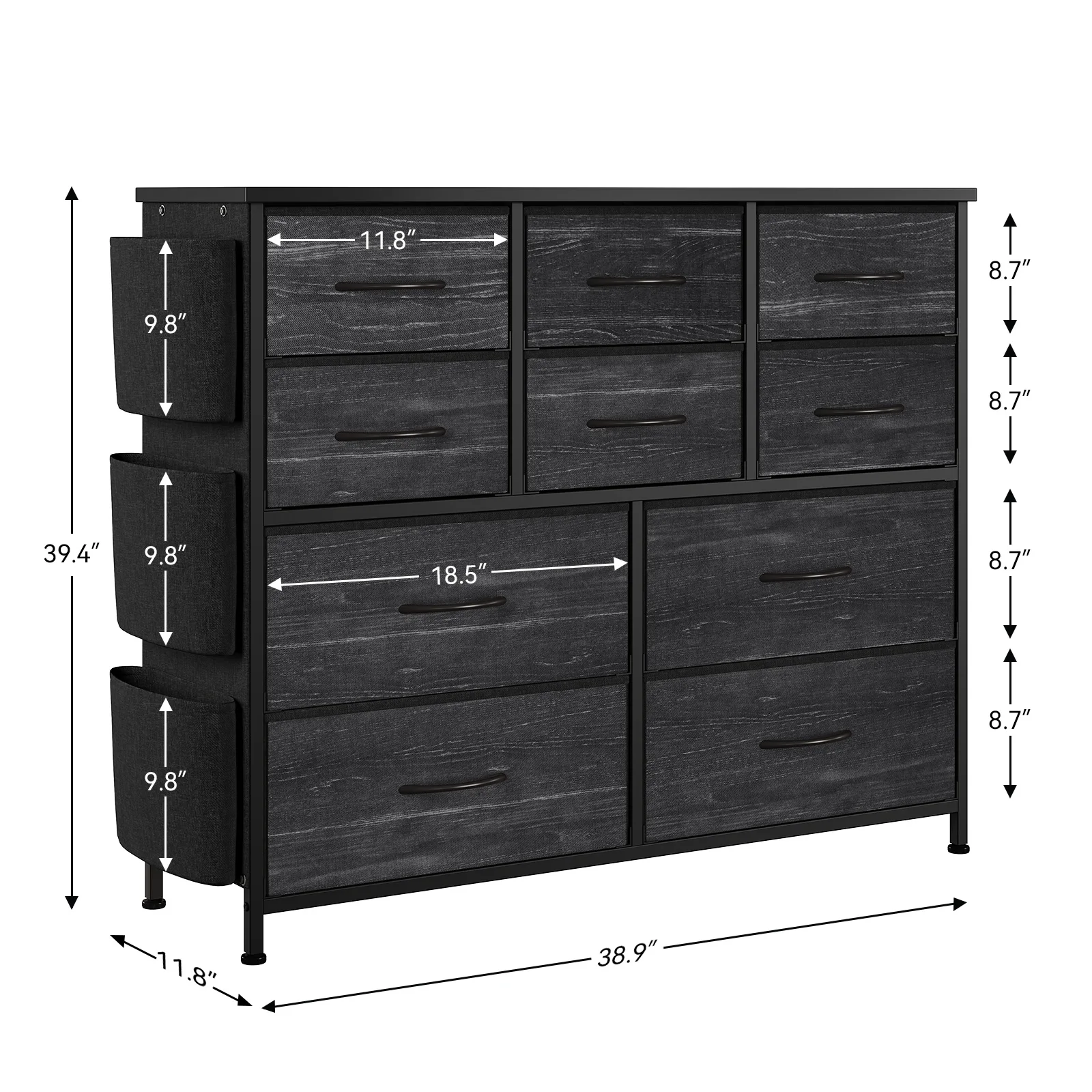 10 Drawers Dresser for Bedroom Storage Tower Tall Night Stand with Storage Shelf Fabric Chest of Drawers Bedside Table