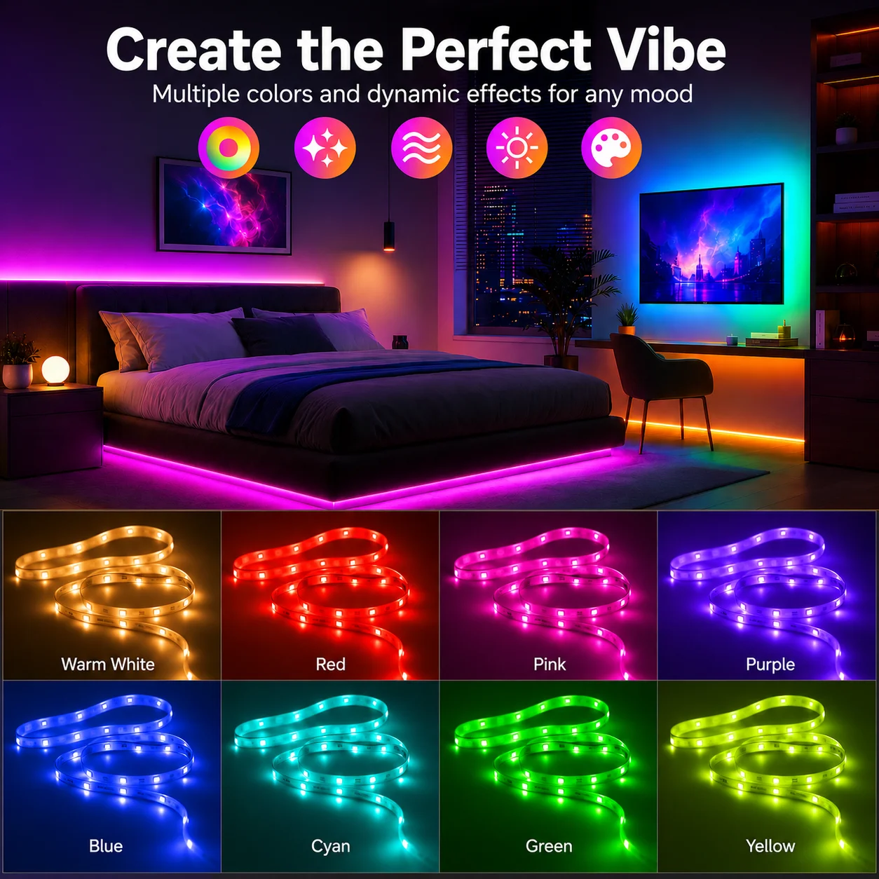 LTG-GEE Led Lights for TV 3 Key Control Led Strip USB 5V Tape Lights for TV Backlight Home Party Decoration Flexible Ribbon