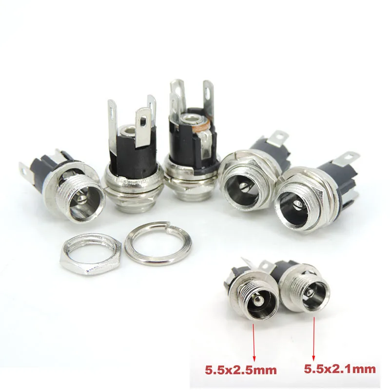 DC-025m 5.5 x 2.1mm DC Power Jack Panel Mount Terminal 3 Pin 5.5 * 2.5mm DC Female Socket Supply Electrical DC Jack Connector c1