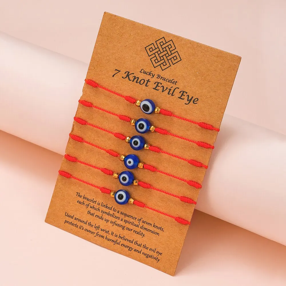 6Pcs/lot Handmade Turkish Lucky Evil Eye Bracelets For Women Braided Red Black Blue Rope Wrist Hand Love Friendship Jewelry image 2