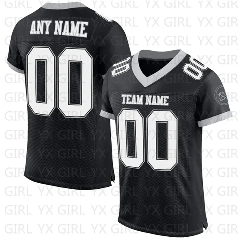 Custom Black White-Kelly Green Football Jersey Personlized Team name and you name number V-Neck Football T-Shirts