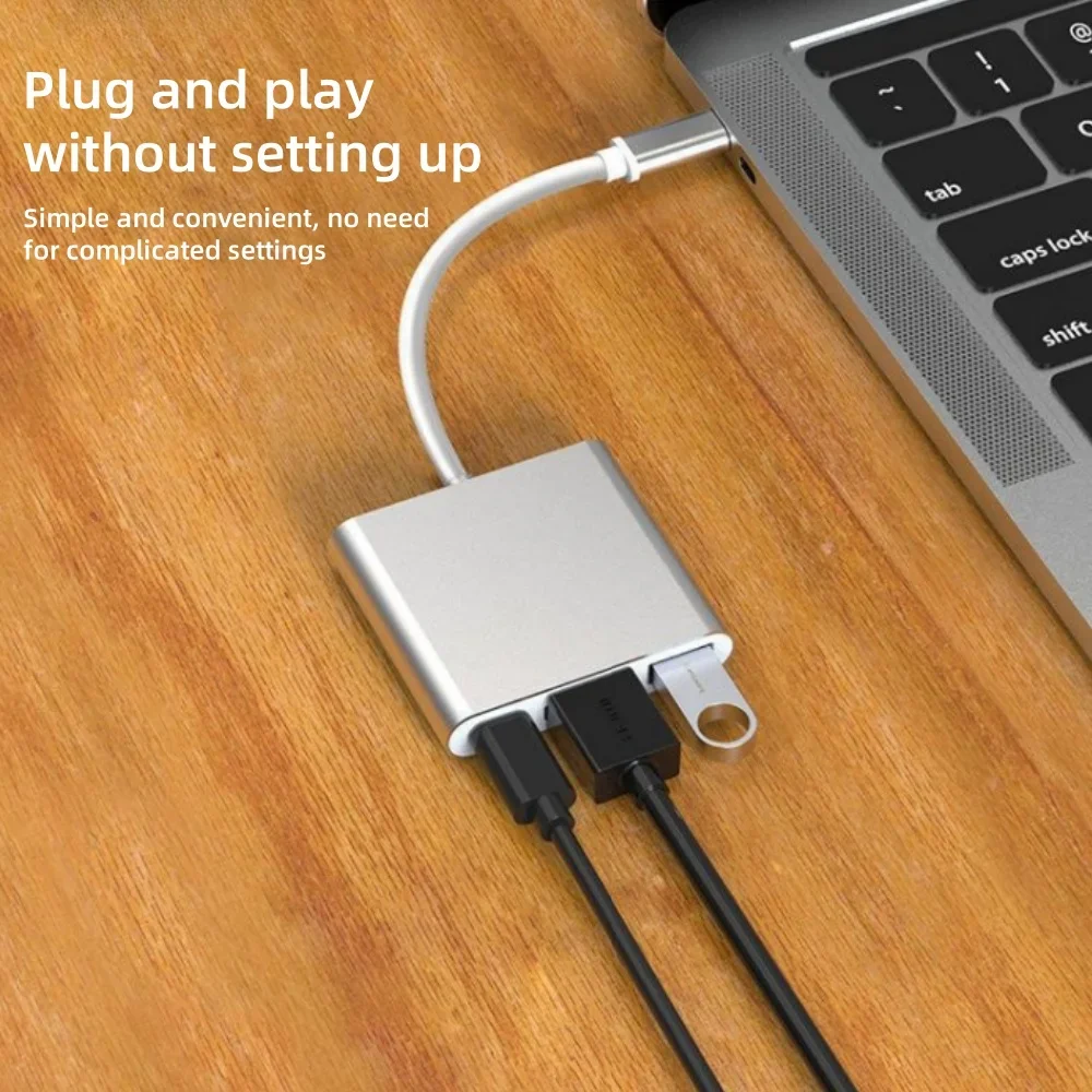 3 في 1 USB C Hub HDMI 4K محول محطة إرساء من النوع C لجهاز توصيل الكمبيوتر المحمول/الهاتف