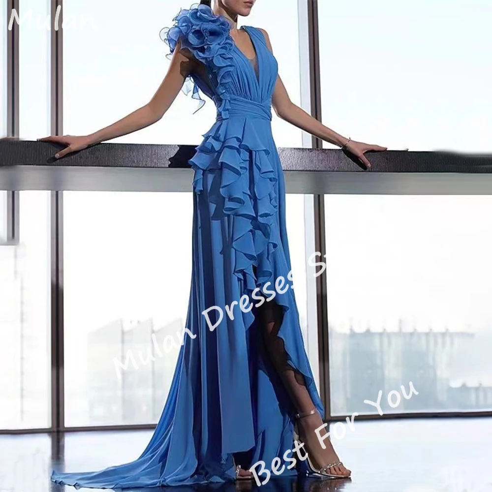 

Elegant Long Evening Dresses for Women Ruffles V-Neck Floor-Length Asymmetrical Special Events Prom Party Dress Wedding 2024