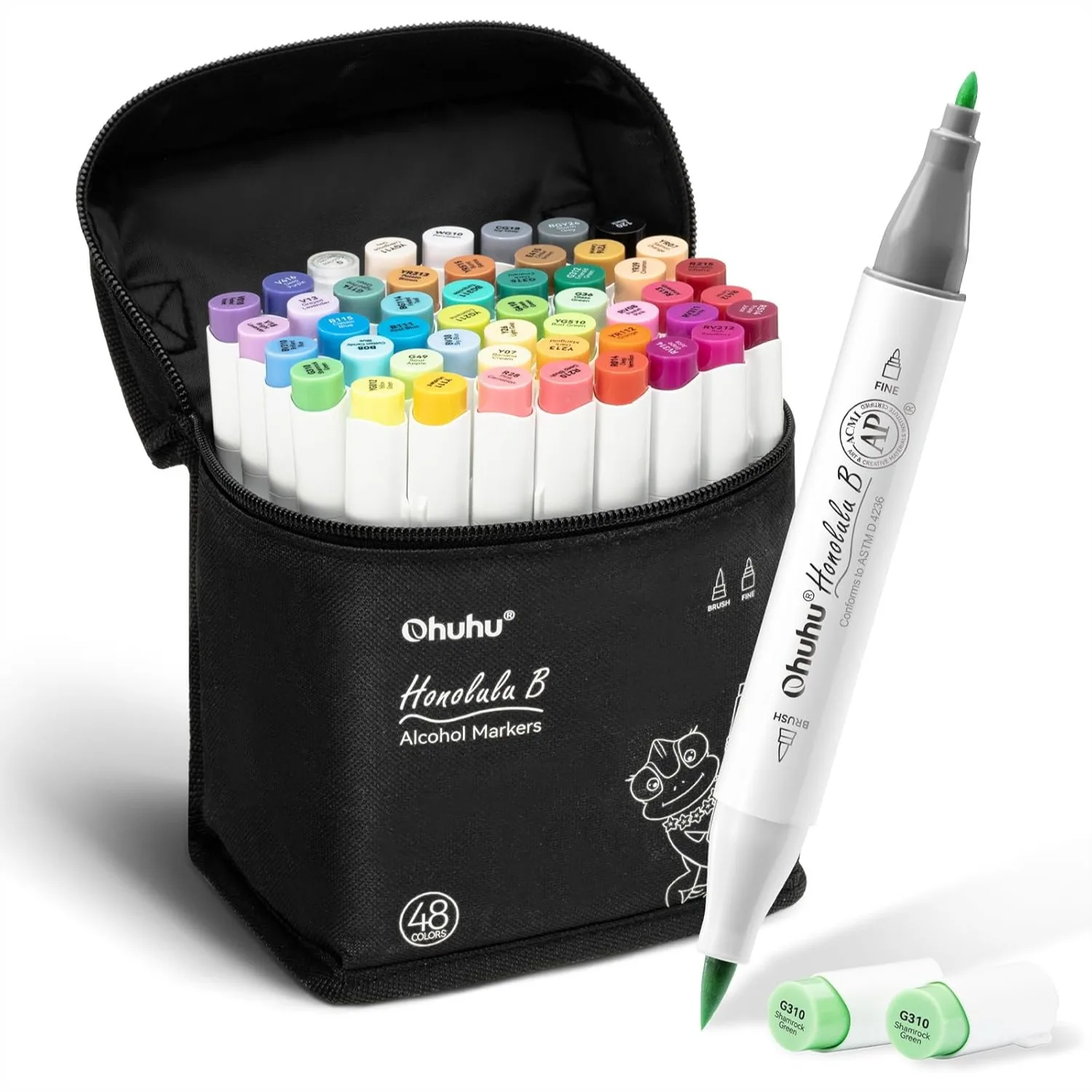 

48-Color Alcohol Markers Brush and Fine Tip Set for Adult Coloring Illustration with Refillable Ink and Blending Capabilities