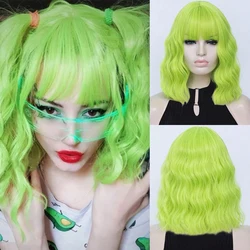 VICWIG Cosplay Wigs for Women Bobo Green Red Blue Purple Orange Black Pink Wig Short Curly Synthetic Wig With Bangs