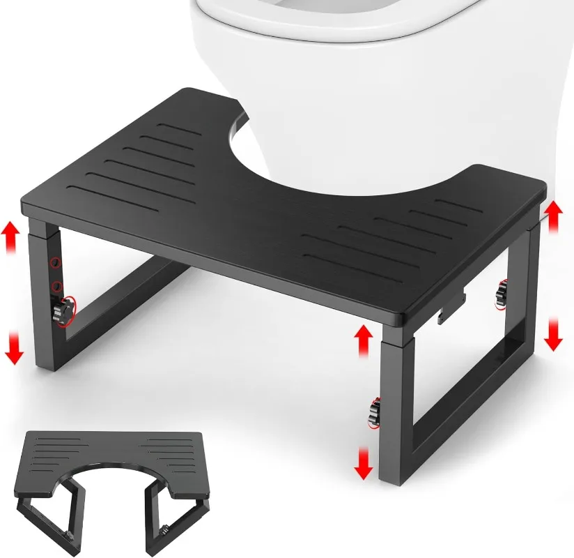 

Bamboo Toilet Stool Foldable, Adjustable Height Squat Stool Potty for Adults, Sturdy Poop Step Stool, Improve Squatting Posture