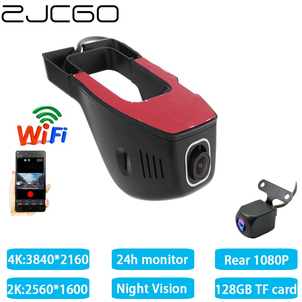 ZJCGO Hidden Car DVR Dash Cam Wifi Front Rear Camera 2 Lens Night Vision FHD 2K 4K Loop Record APP 24h Parking Monitor Video