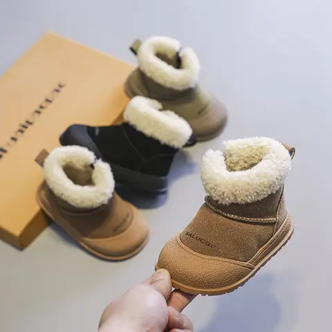 어린이 스노우 부츠, 여아 따뜻한 봉제 스노우 부츠, 남아 발가락 보호, 미끄럼 방지, 부드러운 밑창, 유아용 부츠, 크기 15-30