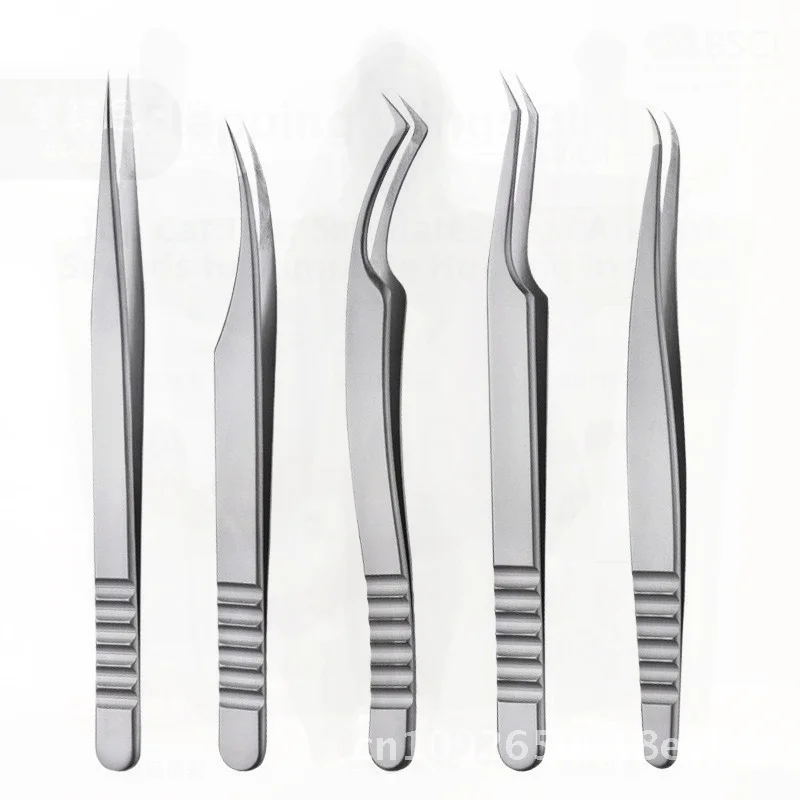 Ukrainian Style Stainless Steel False Eyelash Tweezers Precision Grafting Mirror Eyelash Tools - Matte Finish Princess Queen