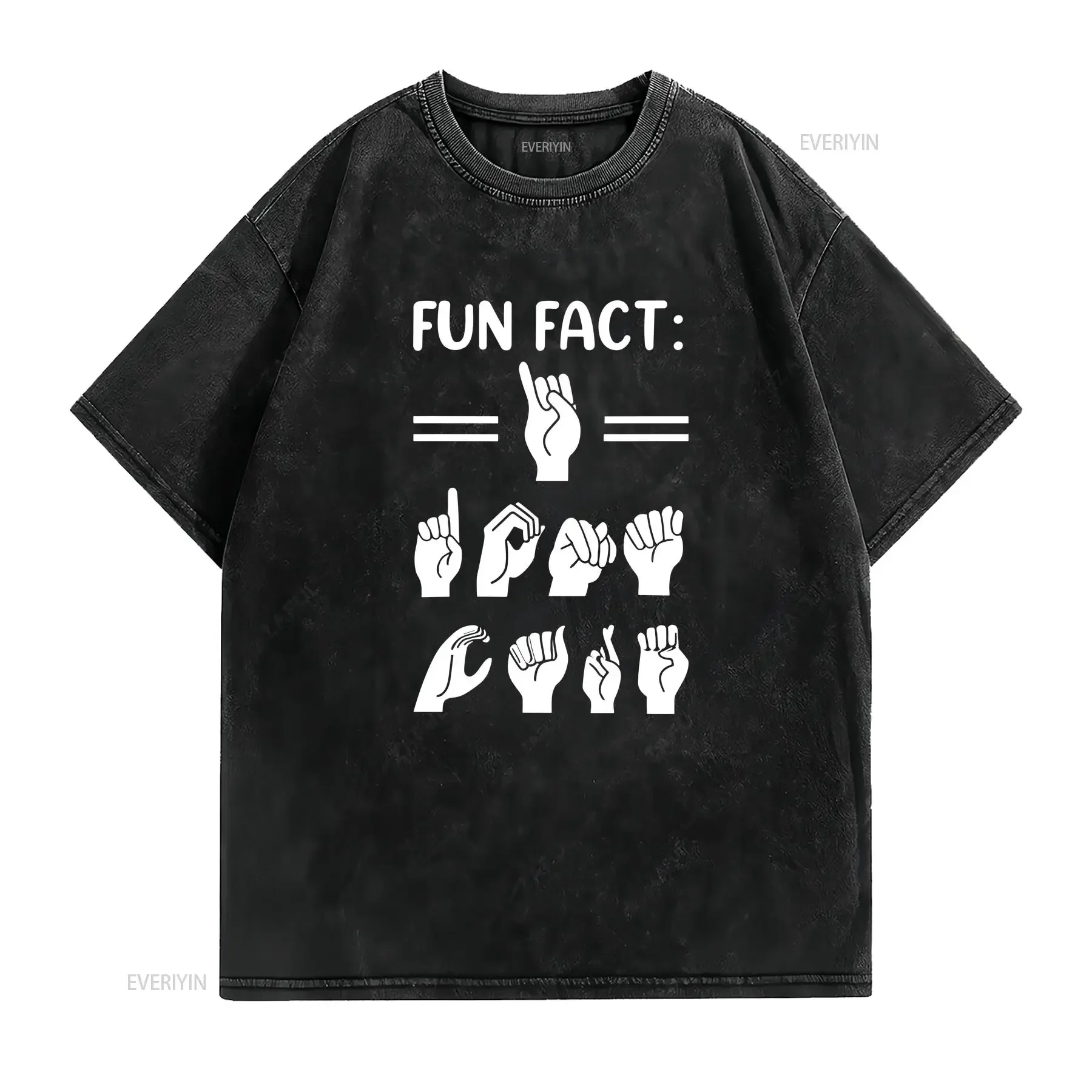 Womens Funny Asl American Sign Language Fun Fact I Don t Care Shirt Black 2XL vintage Washed Comfortable designer clothes