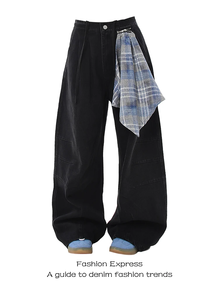 

Ретро-джинсы в американском стиле с высокой талией и широкими штанинами для женщин, осенне-зимние, свободные, для джазовых танцев, со съемным шарфом-поясом, брюки-клеш