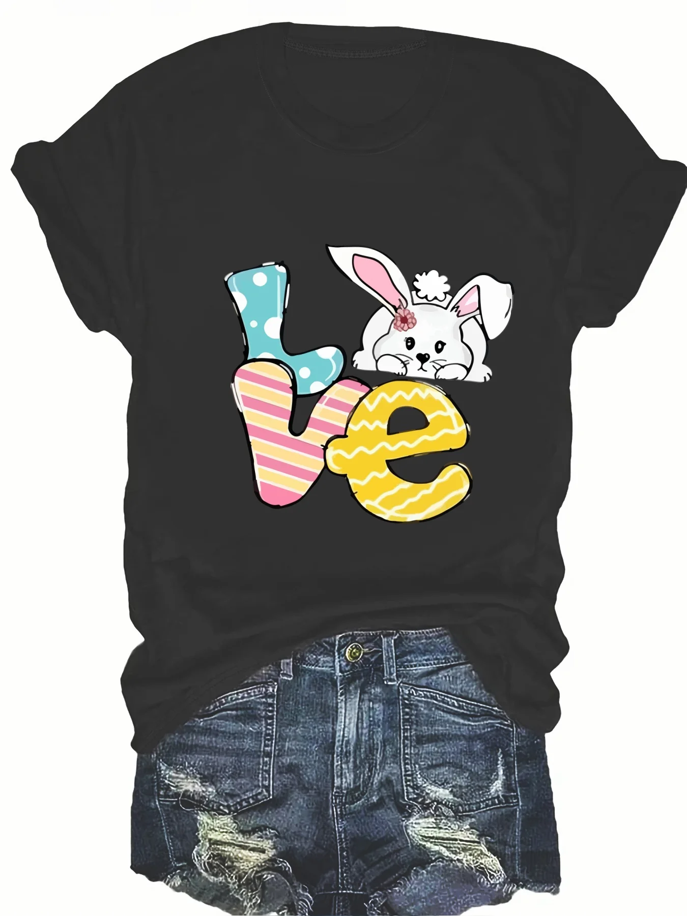 

Fashionable Ladies round Neck Short Sleeve T-Shirt with Letter Pattern Print Casual Comfortable Women's Top