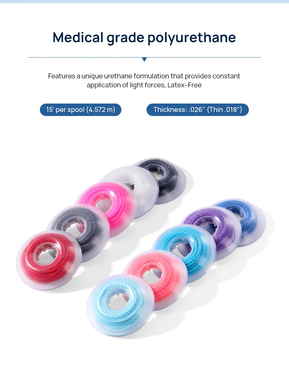 AZDENT Zahnkieferorthopädische elastische Power-Kette, farbiges Gummiband, 4,57 m = 15 Fuß/Spule, lange, kurze, kontinuierliche Power-Kette – Detail 7