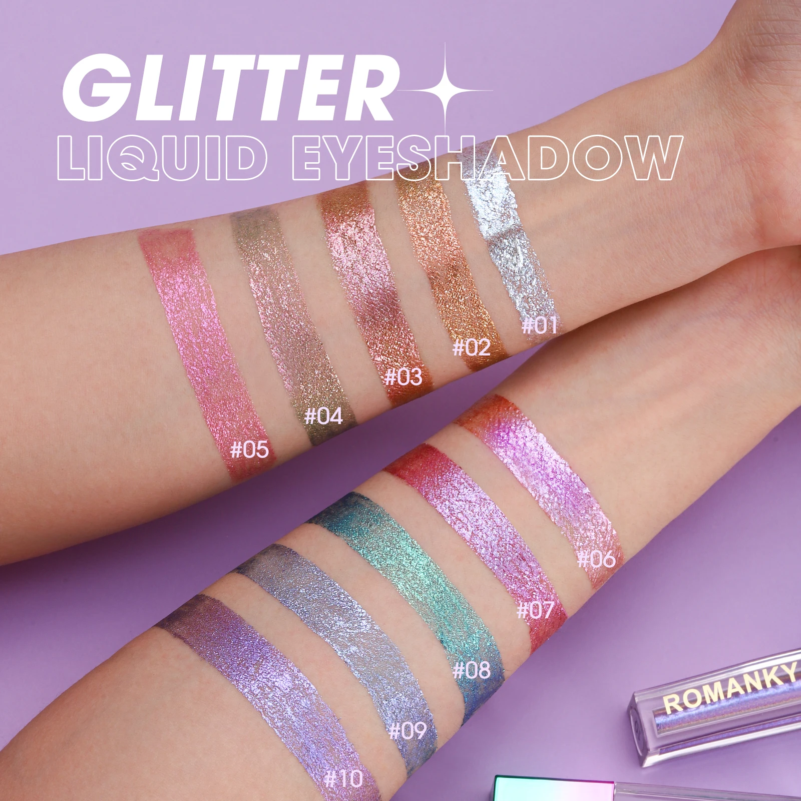 Glitter Liquid Eyeshadow Set 10 Colors Gold Brown Eye Glitter Eyeshadow Stick Makeup Quick Dry Long Lasting Valentine\'s Day Gift