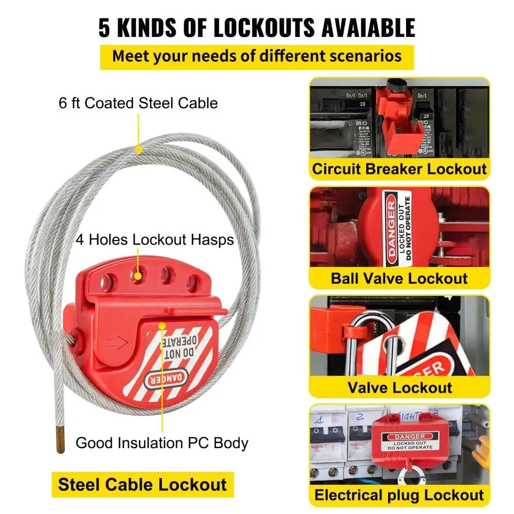 전기 안전을 위한 43PCS 잠금 태그아웃 키트 Loto 키트에는 자물쇠가 포함되어 있습니다. 5KindsLockouts Hasps 태그 타이 박스 산업용