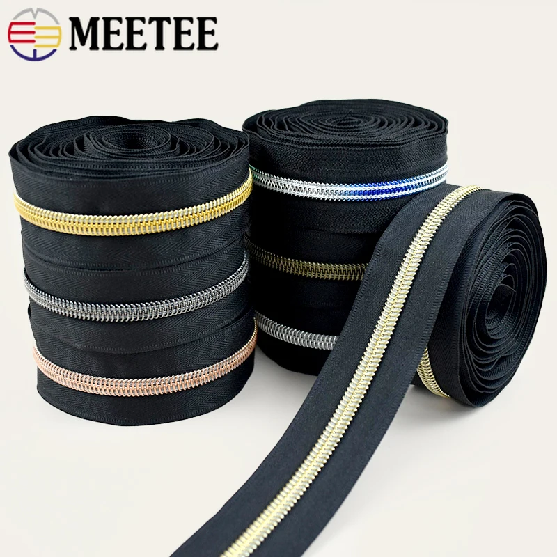 

2-10M Meetee 3# 5# Nylon Zipper By Meter Clothes Bags Closure Zippers Repair Kit Garment Replace Zip Tape DIY Sewing Accessories