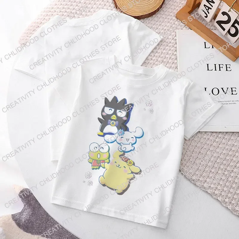 Hello Kitty Children T-shirt Y2k Kawaii Sanrio Anime T Shirts Kuromi Cinnamoroll Melody Cartoons Casual Clothes Kid Girl Boy Top