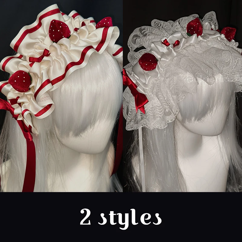

Gothic Handmade Subculture Strawberry Headband Ruffled Maid Hair Accessory Elegant Lolita Sweet Cake Bow Christmas Hairband